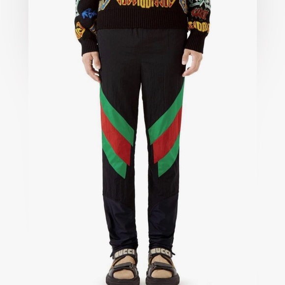 Gucci Technical Nylon Stripe Windbreaker Track Pants Size Small Black Green Red